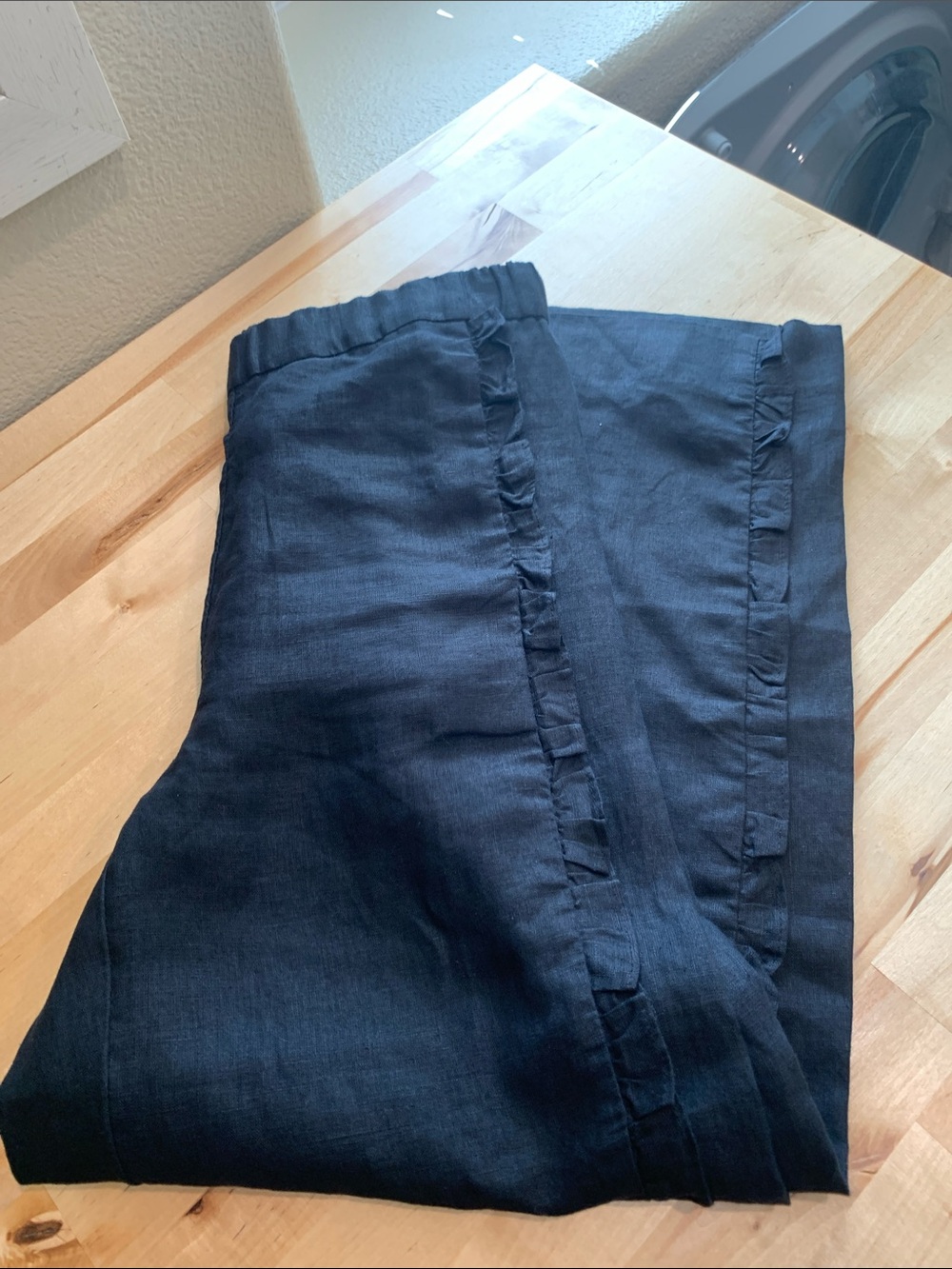 J. Crew Black Ruffle-Trim Linen pants. NWOT